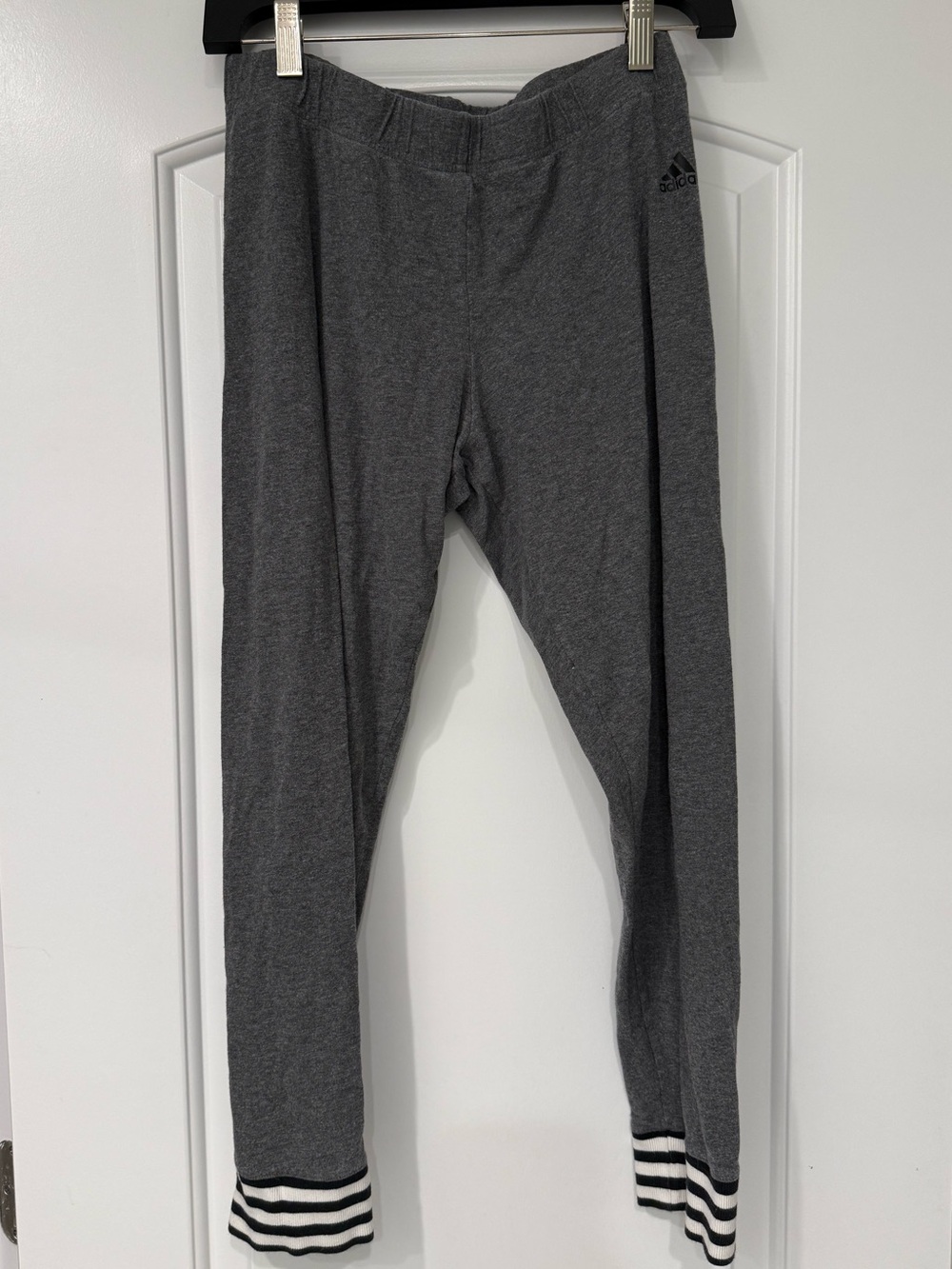adidas Gray Kids Leggings with Striped Cuffs